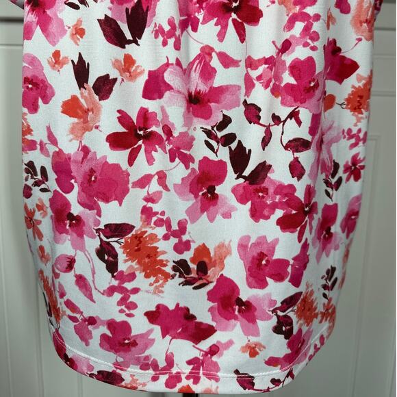 Susan Graver Floral Printed Liquid Knit Square-Neck Peasant Top Pink Size 2X - Picture 4 of 10